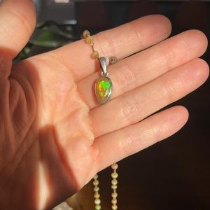 Silver Ethiopian welo opal rosary necklace